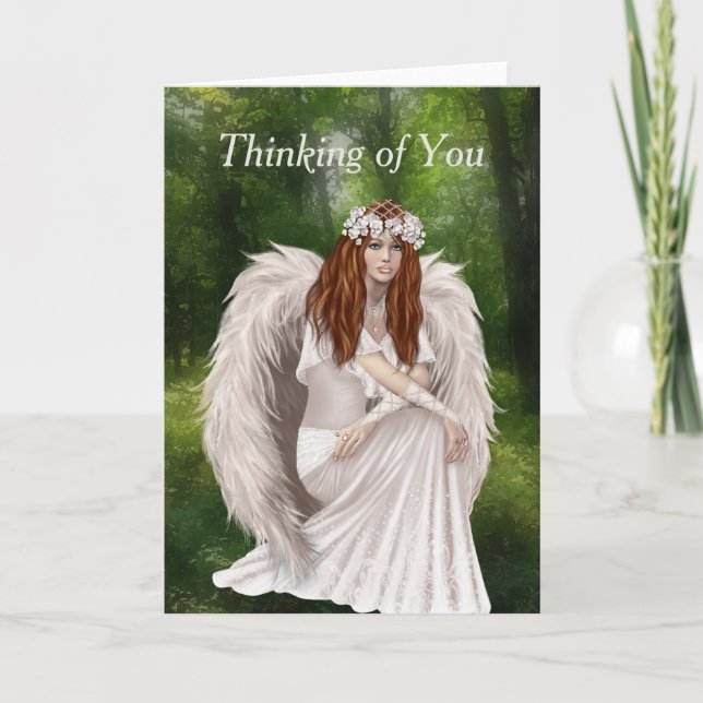 Modern Thinking of You with Beautiful White Angel Card (Front)