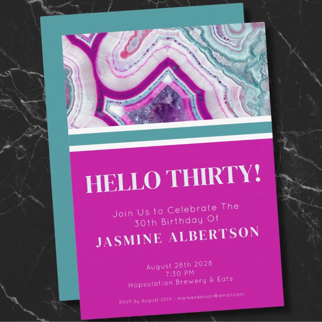 Modern Thirty 30th Birthday Party Invitation (Bright Unique Agate Thirty 30th Birthday Party Invitation)