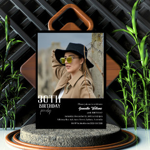 Modern Thirty Black Photo 30th birthday invitation