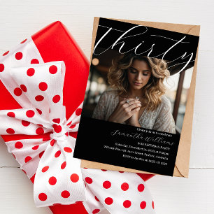 Modern Thirty Black Photo 30th birthday invitation