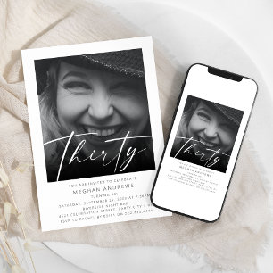 Modern Thirty Photo Birthday Party Invitation