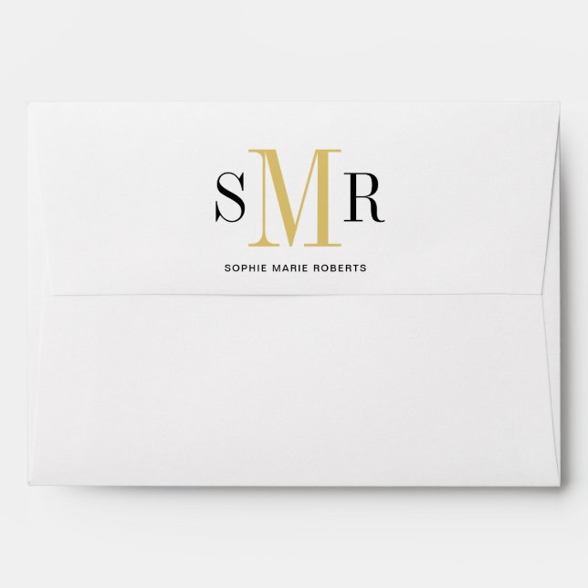 Modern three letter monogram initials name  envelope (Back (Top Flap))