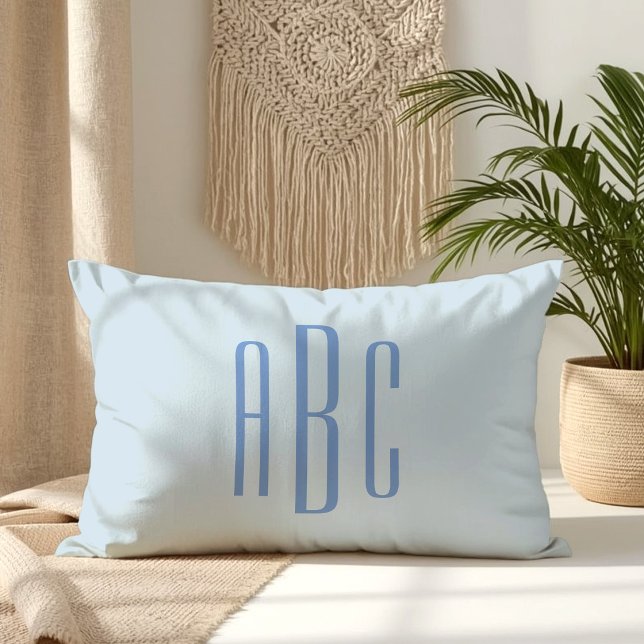 Modern Three Letter Monogram Light Blue Lumbar Cushion (Modern Three Letter Monogram Light Blue Lumbar Pillow)