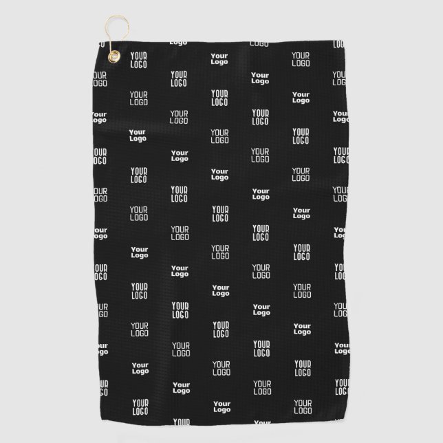 Modern Three Logo Pattern Design Editable Black Golf Towel (Front)