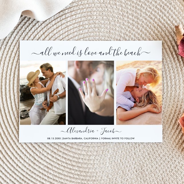 Modern Three Photo Beach Wedding Save the Date (Creator Uploaded)