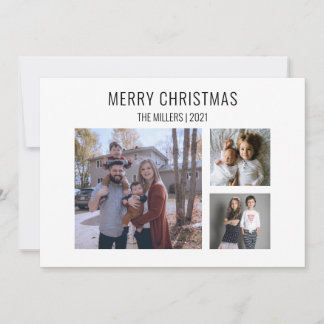 Modern Three Photo Christmas Card - White