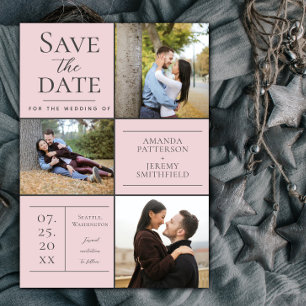 Modern Three Photo Collage   Pink Save the Date