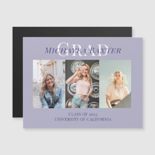 Modern Three Photo Collage Purple Graduation 