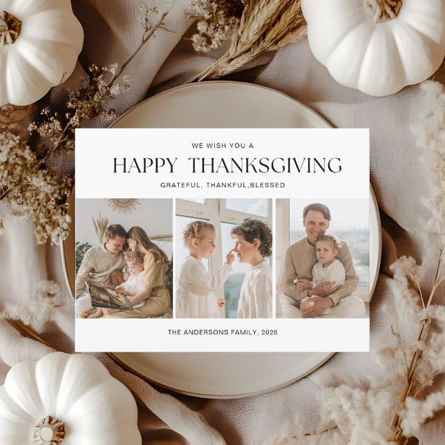 Modern Three Photo Collage Thanksgiving  Postcard (Creator Uploaded)