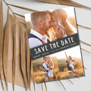 Modern Three Photo Collage Wedding Save the Date