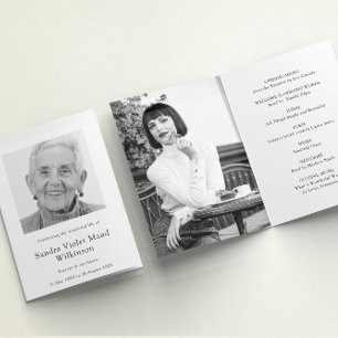 Modern three photo funeral order of service  invitation