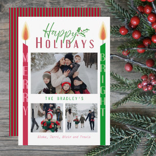 Modern Three Photo Happy Holidays Card