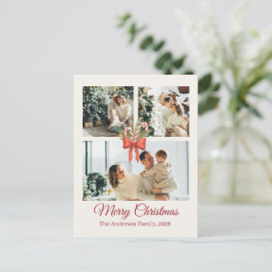 Modern Three-Photo Holiday Family Collage Postcard