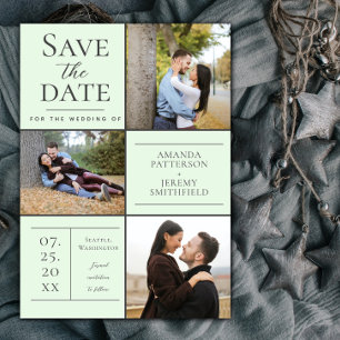 Modern Three Photo   Mint Green Save the Date