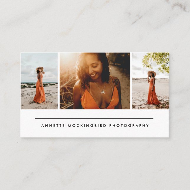 Modern Three Photo Photography Business Business Card (Front)