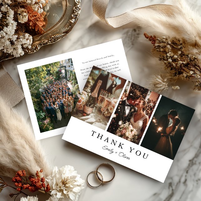 Modern Three Photo Wedding Thank You Card (Creator Uploaded)