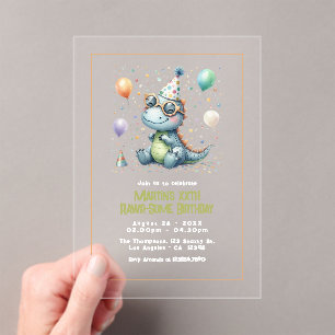 Modern Three-Rex Dinosaur Birthday Party Acrylic Invitations
