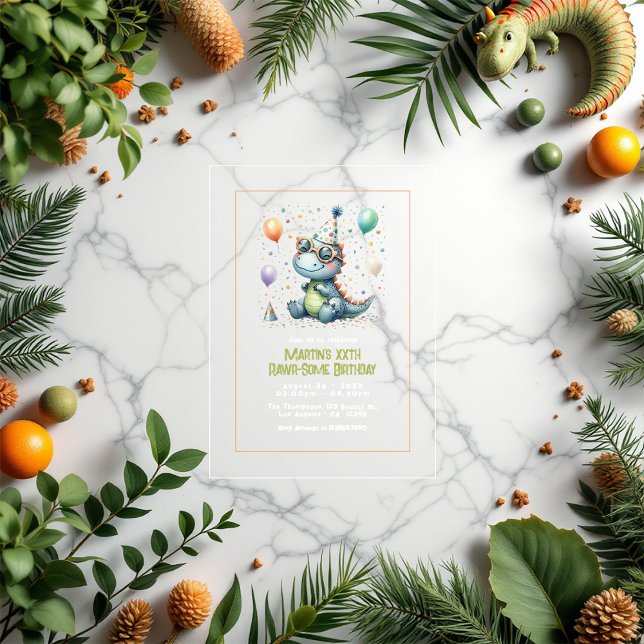 Modern Three-Rex Dinosaur Birthday Party Acrylic Invitations (Modern Three-Rex Dinosaur Birthday Party Acrylic Invitation)