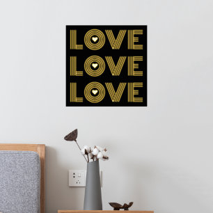 Modern three word "LOVE" and heart black Foil Prints