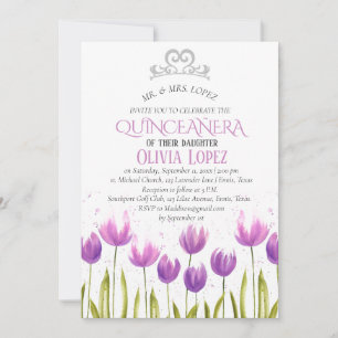 Modern Tiara Quinceañera Purple Lavender Birthday  Invitation