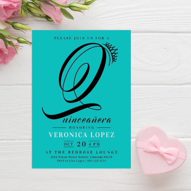 Modern Tiara Turquoise 15th Quinceañera Party Invitation (Creator Uploaded)