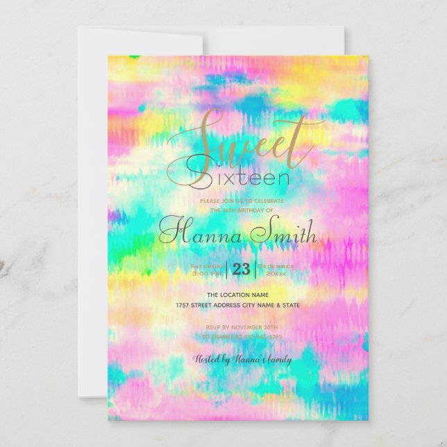 Modern Tie Dye Abstract Colourful Invitation (Front)