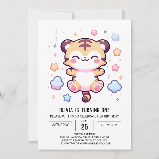 Modern Tiger 1st Birthday Invitation (Front)
