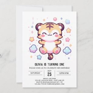 Modern Tiger 1st Birthday Invitation