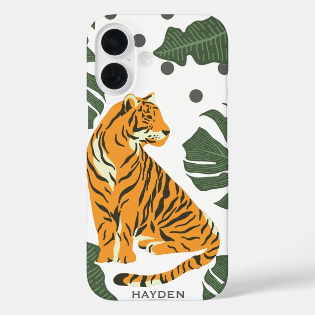Modern Tiger and Jungle Leaves Art Personalised Case-Mate iPhone Case (Back)