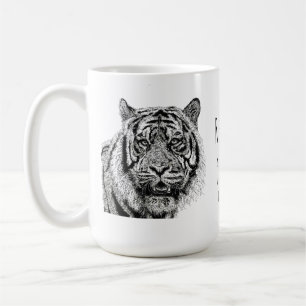 Modern Tiger Black and White Monogram Saying Coffee Mug
