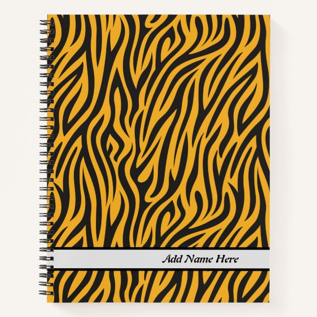 Modern Tiger Print Customisable Name  Notebook (Front)