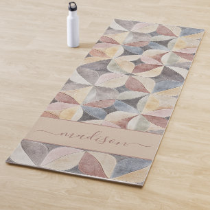 Modern Tile Neutral Abstract Monogram Yoga Mat