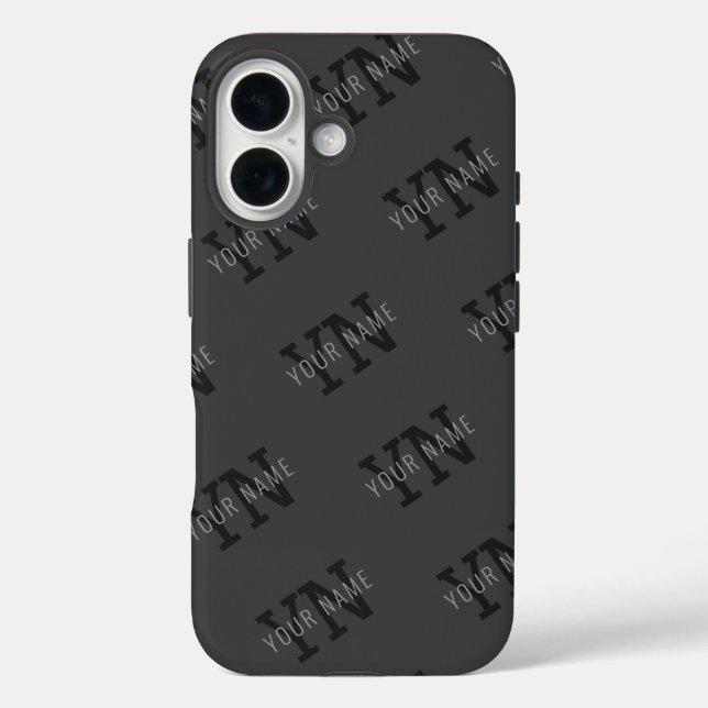 Modern Tiled Dark Grey Monogrammed Name/other Text Case-Mate iPhone Case (Back)