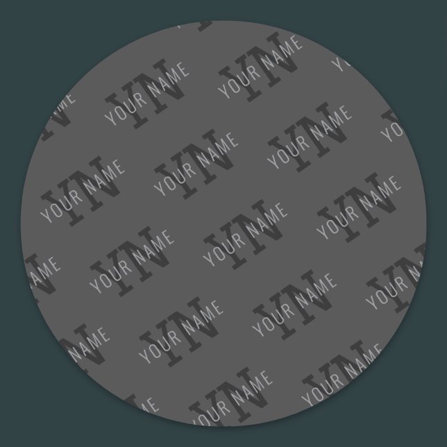 Modern Tiled Dark Grey Monogrammed Name/other Text Classic Round Sticker (Creator Uploaded)