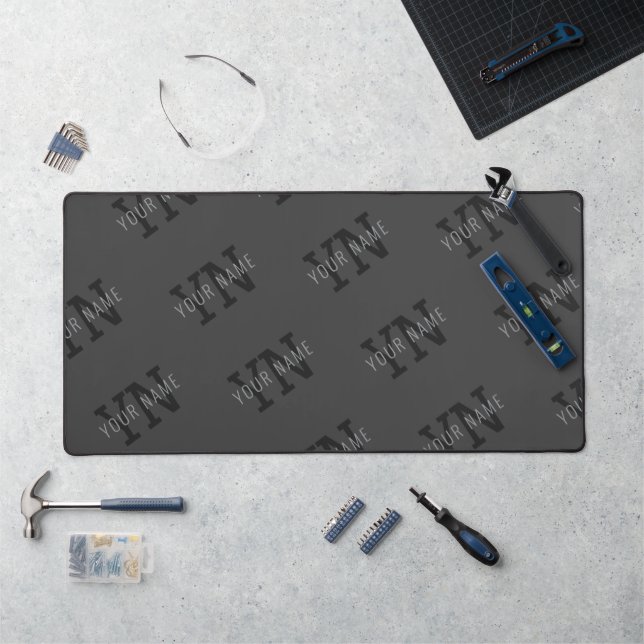 Modern Tiled Dark Grey Monogrammed Name/other Text Desk Mat (Workstation)