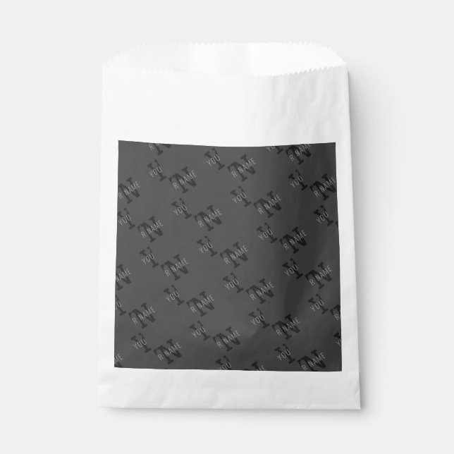 Modern Tiled Dark Grey Monogrammed Name/other Text Favour Bag (Front)