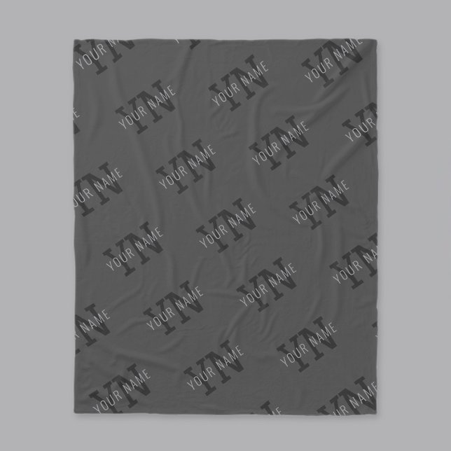 Modern Tiled Dark Grey Monogrammed Name/other Text Fleece Blanket (Creator Uploaded)
