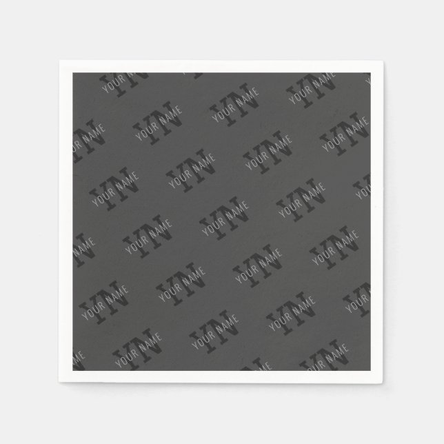 Modern Tiled Dark Grey Monogrammed Name/other Text Napkin (Front)