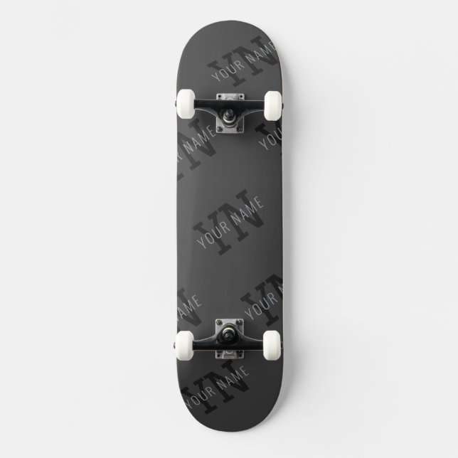 Modern Tiled Dark Grey Monogrammed Name/other Text Skateboard (Front)