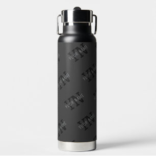 Modern Tiled Dark Grey Monogrammed Name/other Text Water Bottle