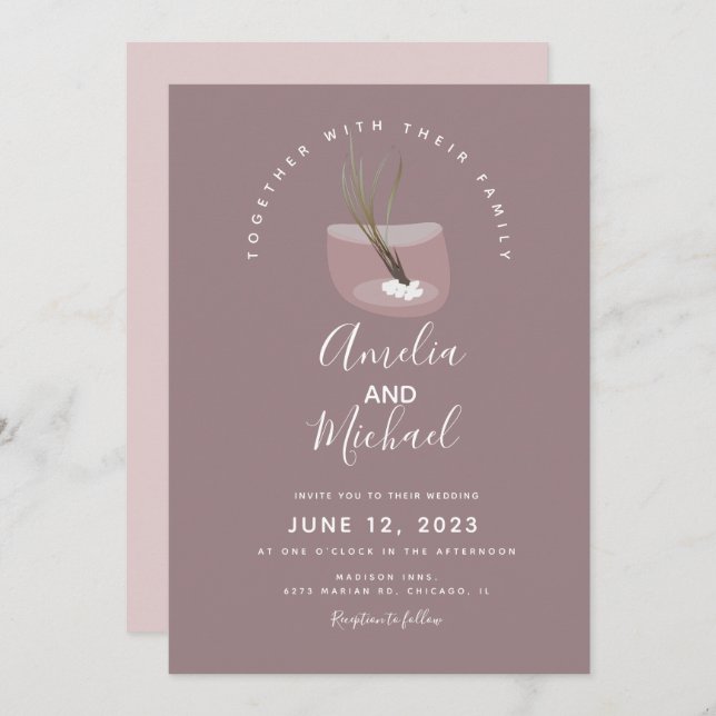 Modern Tillandsia Plant in Terarrium Wedding Invitation (Front/Back)