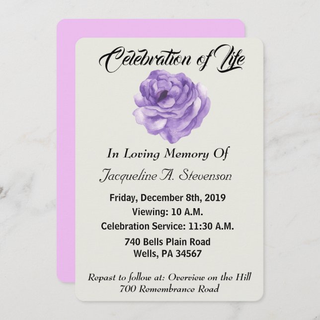 Modern Timeless Minimalist Celebration of Life  Invitation (Front/Back)