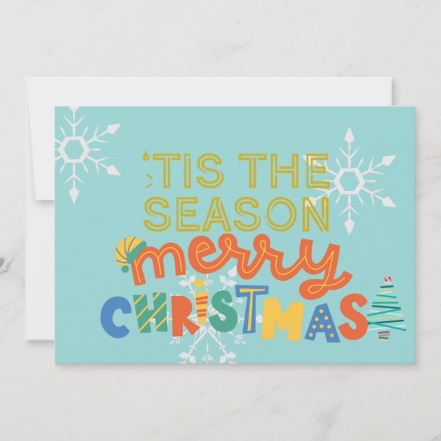 Modern Tis the Season Fun Colourful Christmas Card (Front)