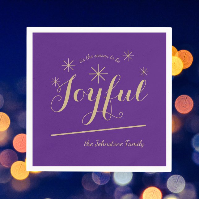 Modern tis the Season to be Joyful Name Chic Paper Napkin (Add some Joyful purple spice to your holiday festivities with these elegant paper napkins.)