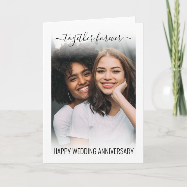 Modern Together Forever Wedding Anniversary Photo Card (Front)