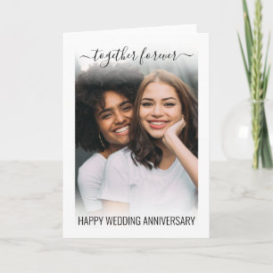 Modern Together Forever Wedding Anniversary Photo Card