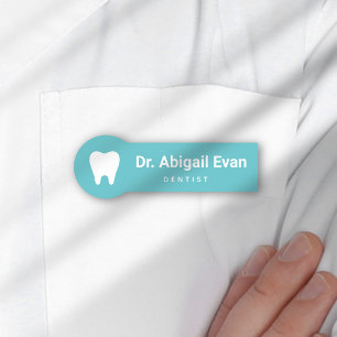 Modern Tooth Light Teal Professional Orthodontist Name Tag