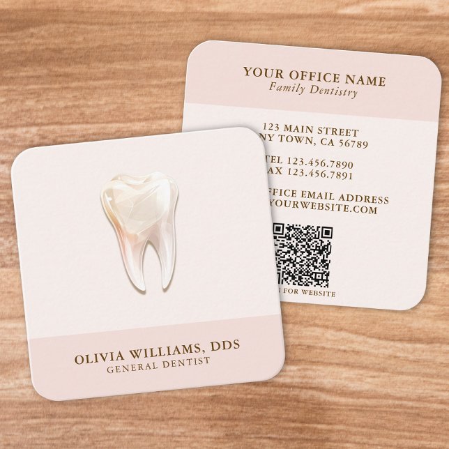Modern Tooth QR Code Pink Square Business Card (Creator Uploaded)