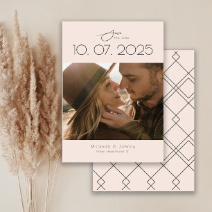 Modern Topography Blush Wedding Photo Save The Date