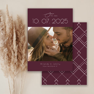 Modern Topography Burgundy Wedding Photo Save The Date